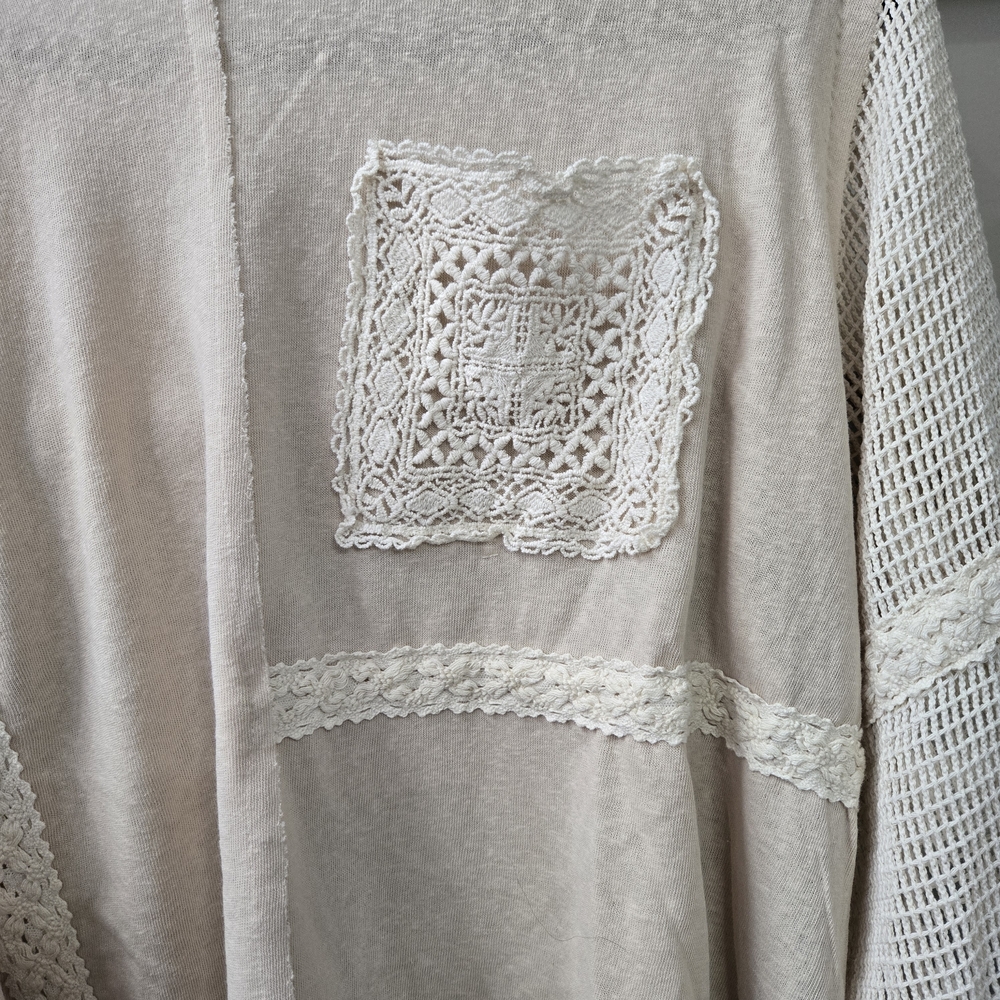 POL Boho Cream Crochet Patchwork Bell Sleeve Oversized Cottagecore Lace - Picture 4 of 5